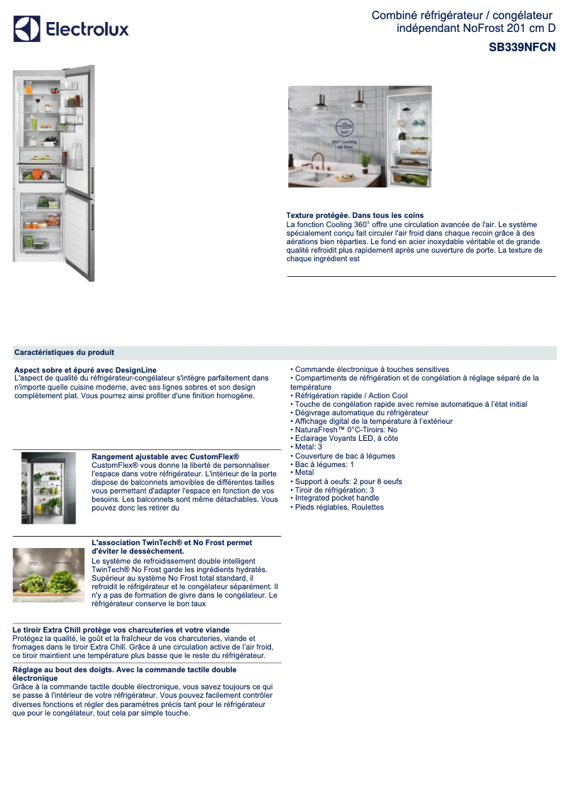 Página 1 del manual Ficha técnica Electrolux SB339NFCN