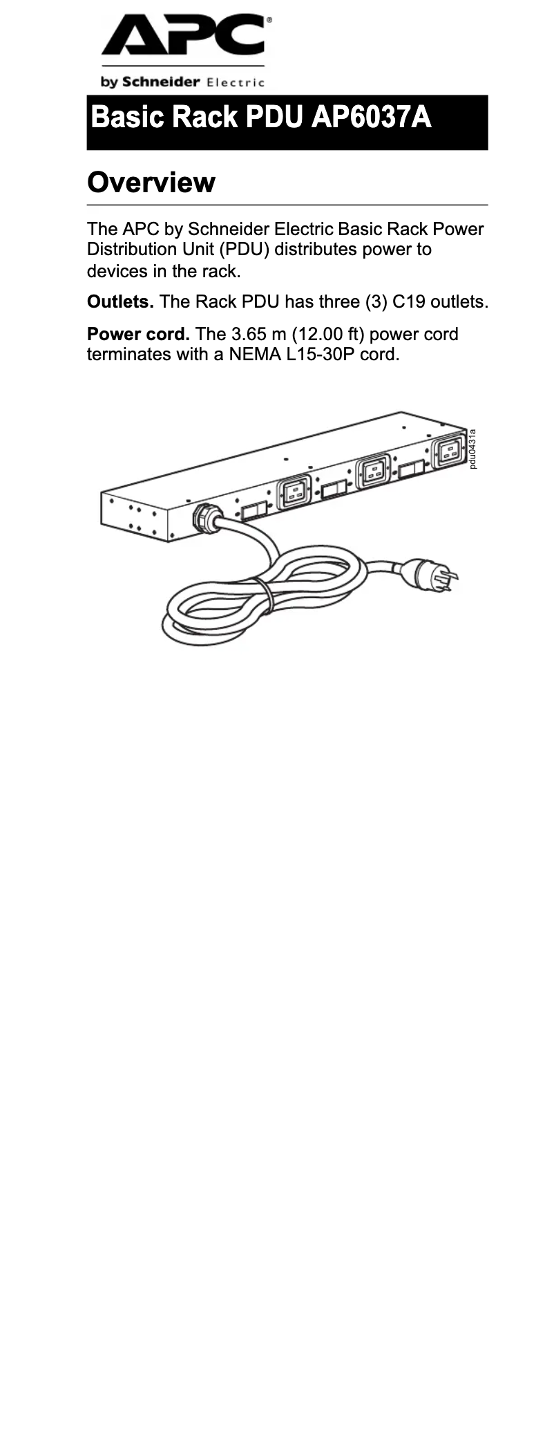 Página 1 del manual Ficha técnica APC AP6037A