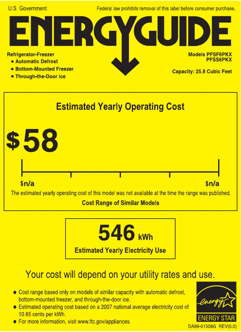 Página 1 del manual Etiqueta energética GE Profile PFSS6PKXSS