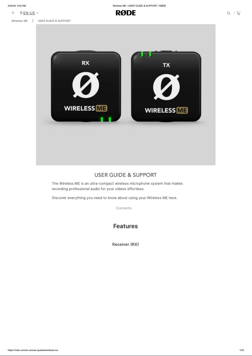 Página 1 del manual Manual de usuario Røde Wireless ME