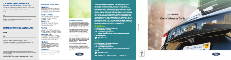 Página 1 del manual Guía de inicio rápido Ford Escape (2023)