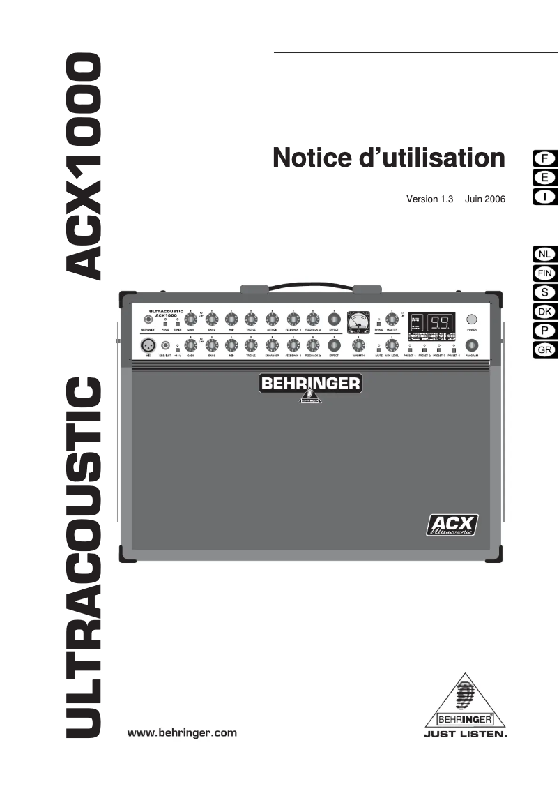 Imagen de la primera página del manual del dispositivo Ultracoustic ACX1000