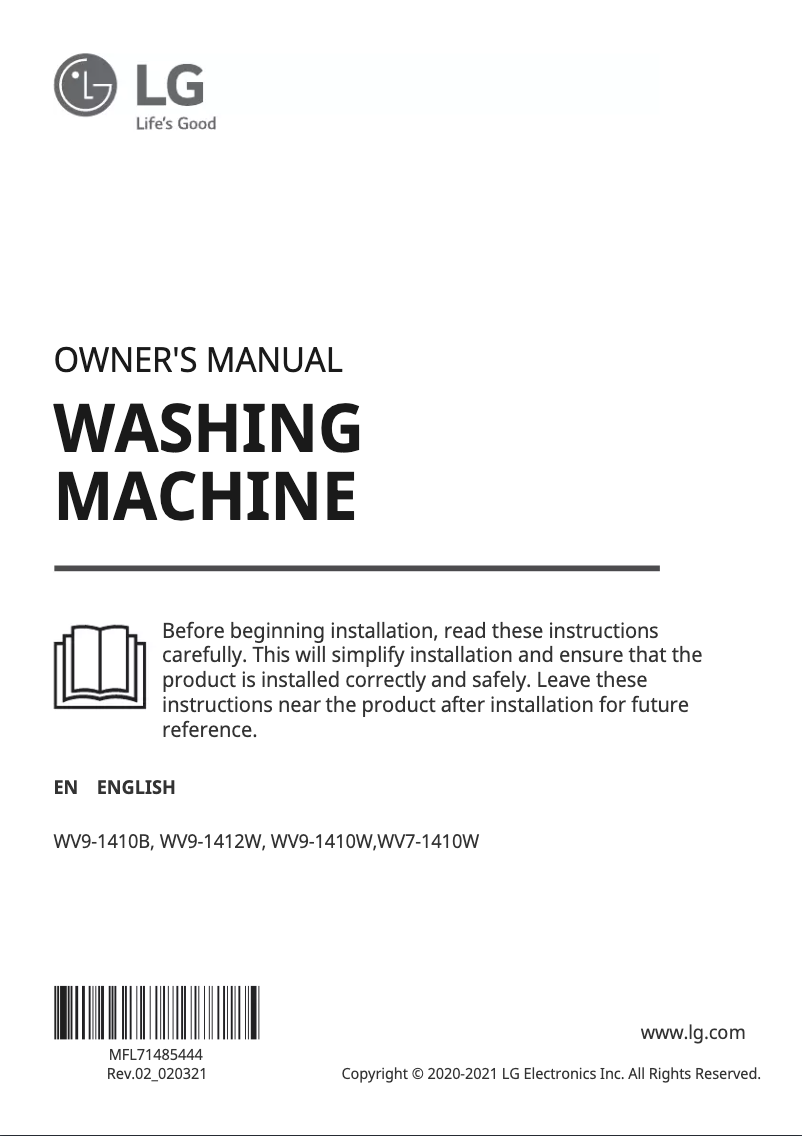 Página nº 1 - Manual de usuario LG WV9-1410W