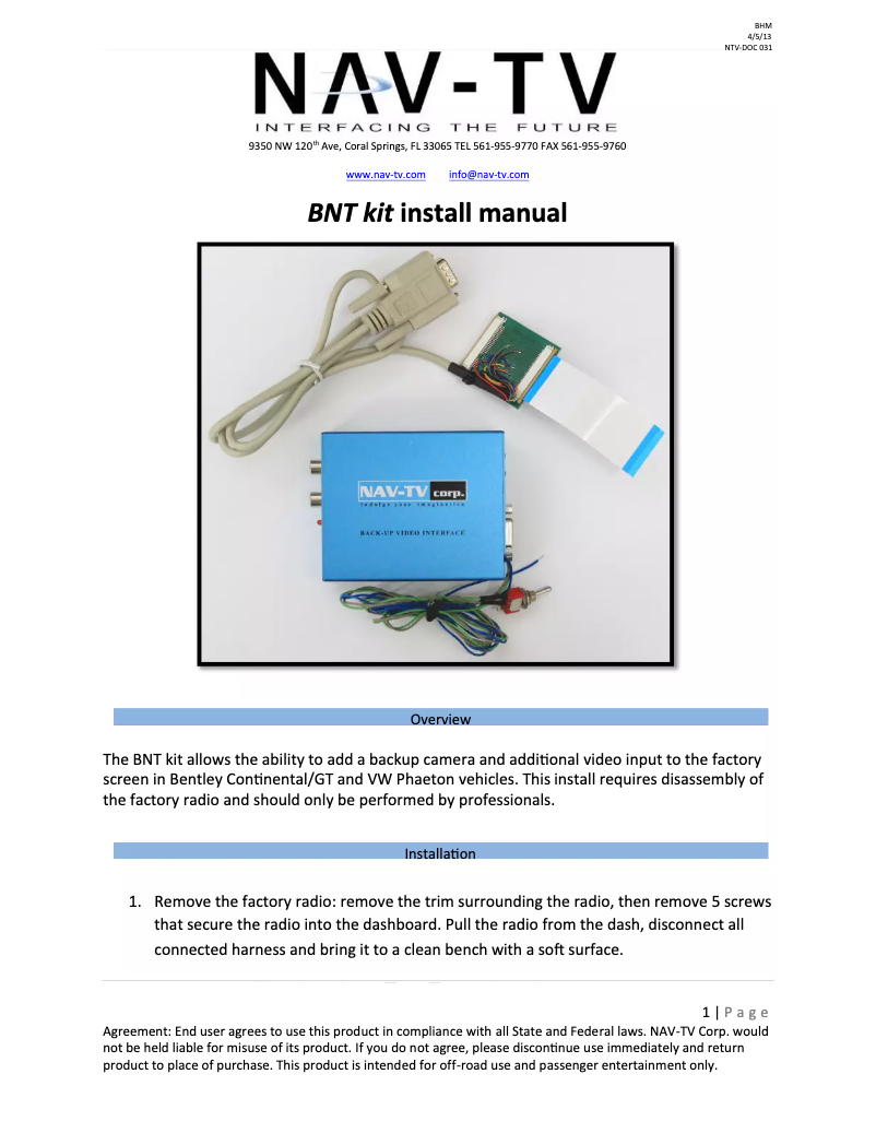 Página 1 del manual Manual de usuario NAV-TV NVT-KIT058