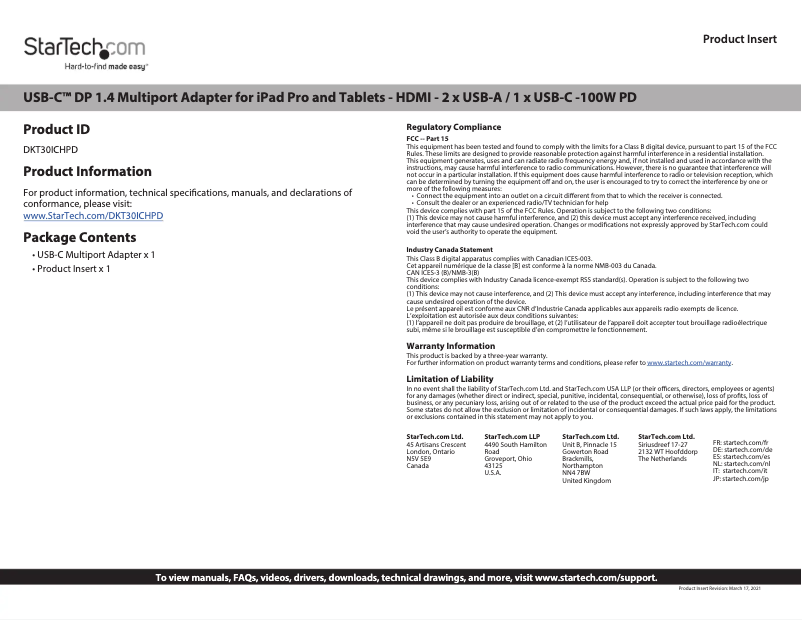 Página nº 1 - Manual de usuario StarTech.com DKT30ICHPD