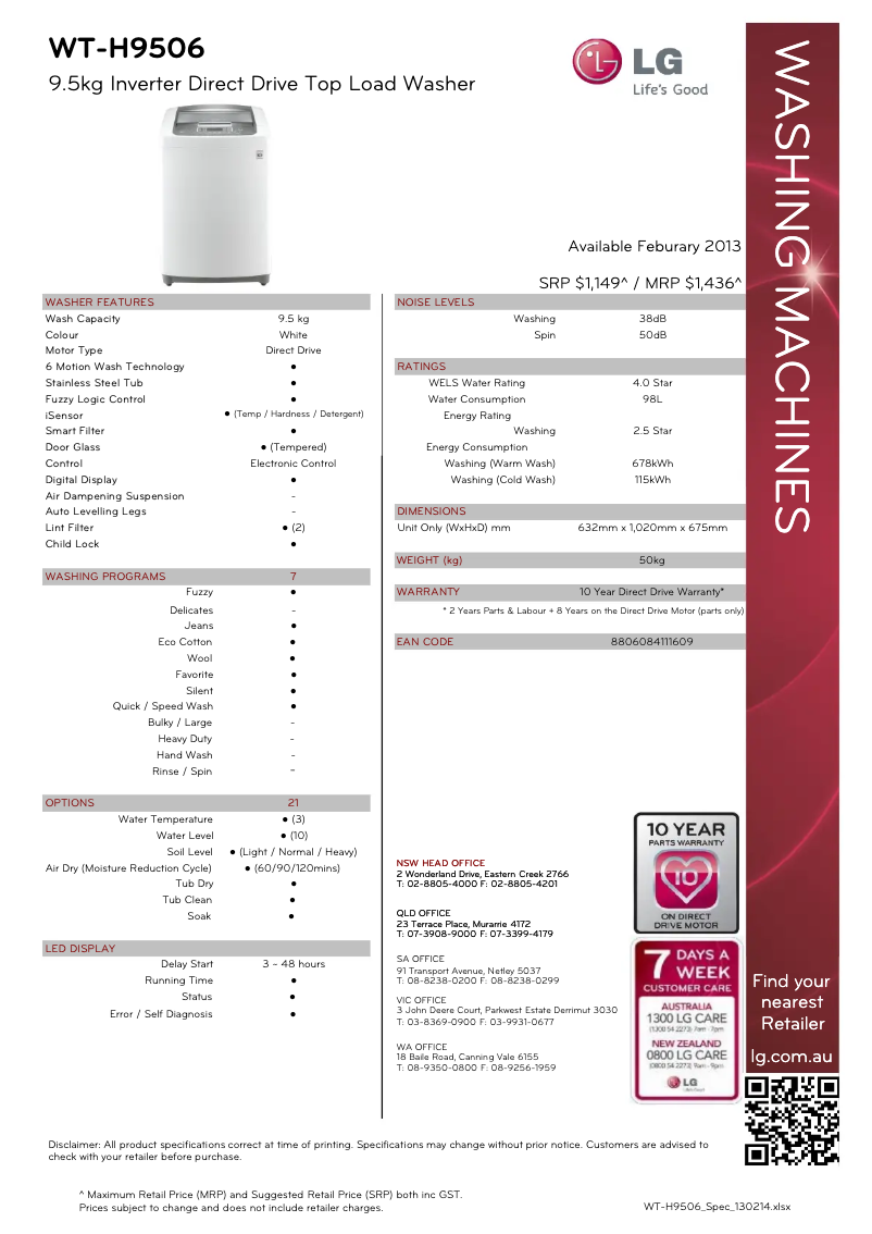 Página 1 del manual Ficha técnica LG WT-H9506