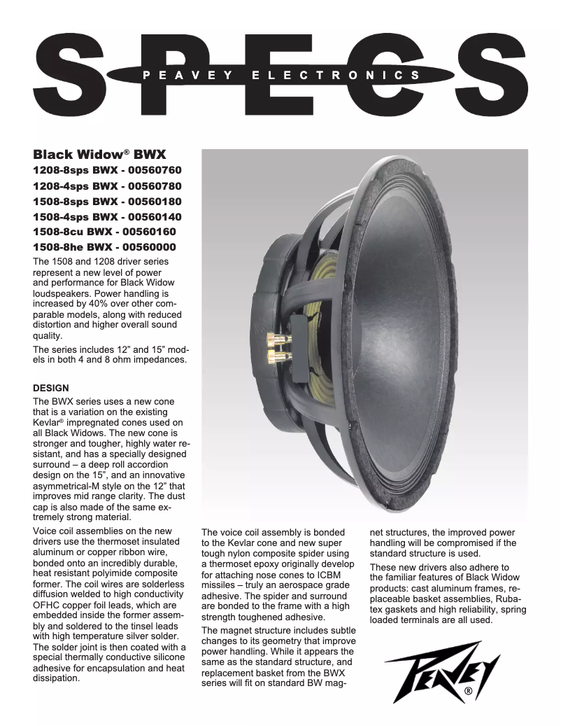 Página 1 del manual Ficha técnica Peavey 1208-8 SPS BWX RB