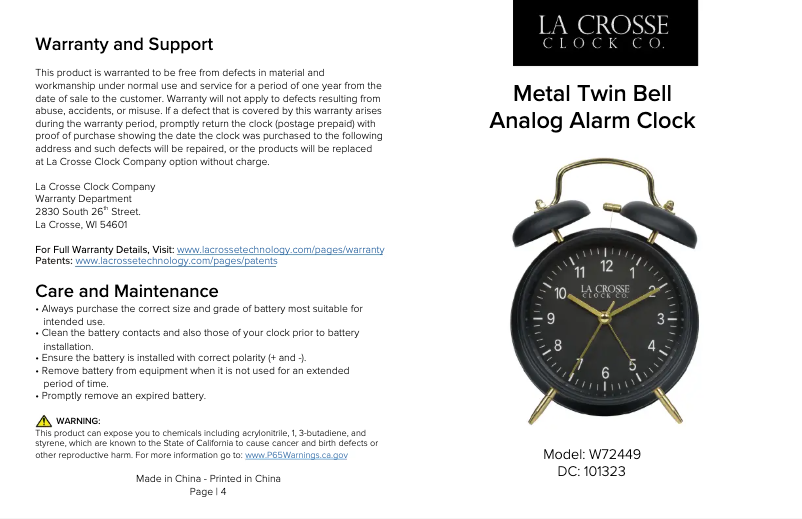 Imagen de la primera página del manual del dispositivo W72449