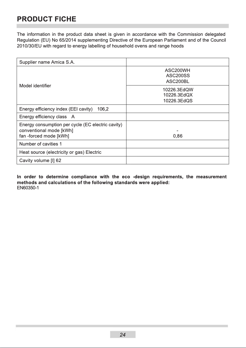 Página nº 1 - Ficha técnica Amica ASC200SS