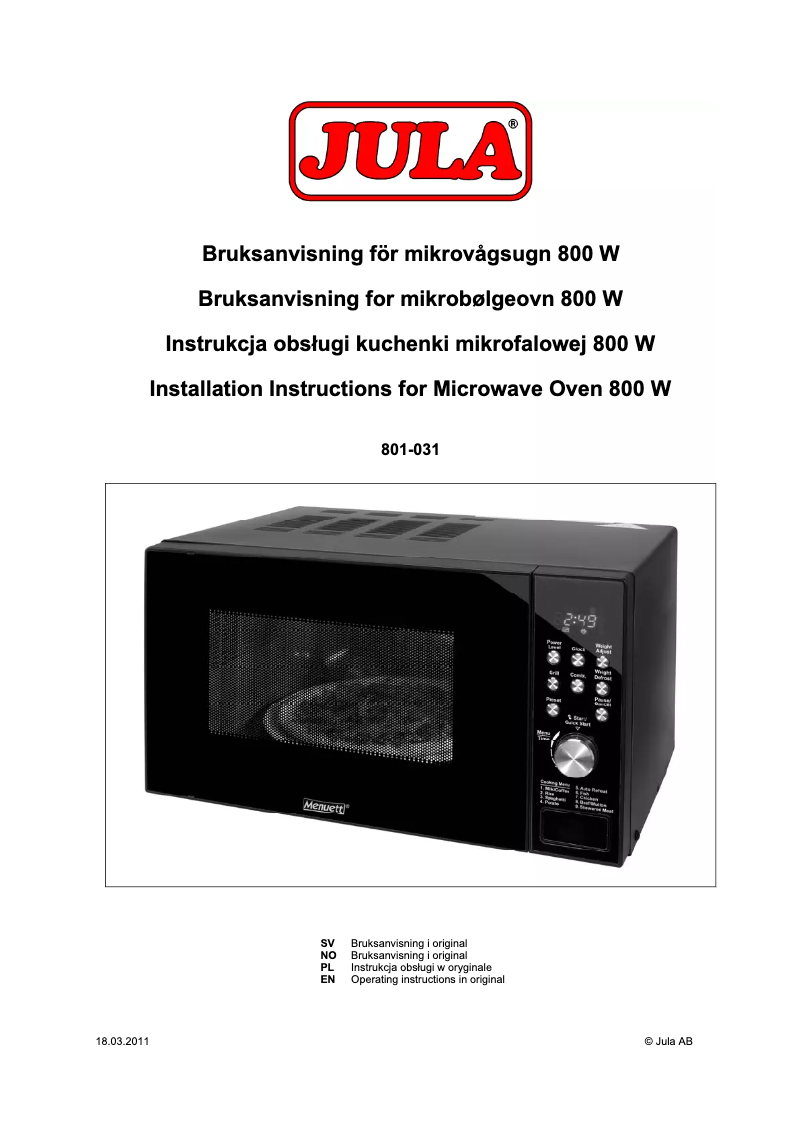 Página nº 1 - Manual de usuario Menuett 801-031