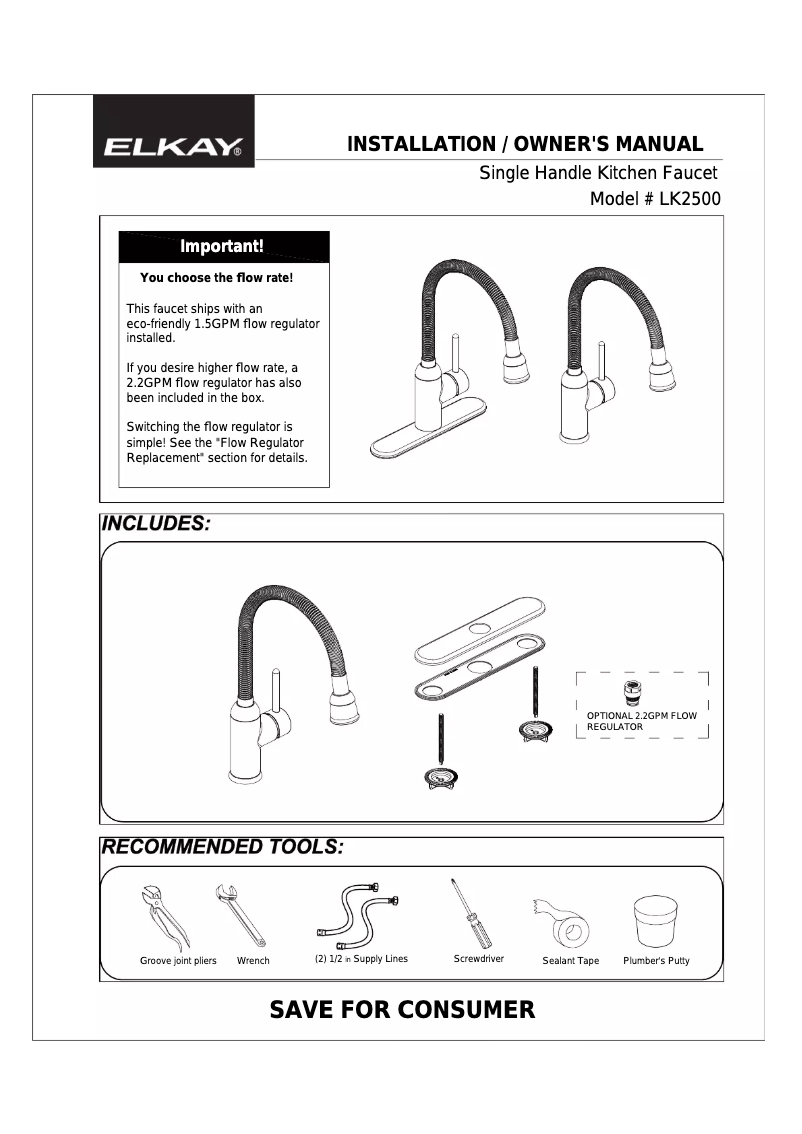 Página 1 del manual Guía de instalación Elkay LK2500CR