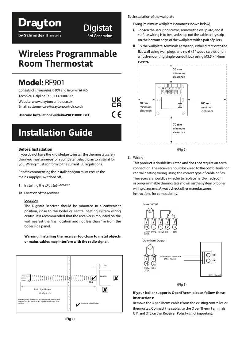Imagen de la primera página del manual del dispositivo Digistat RF901