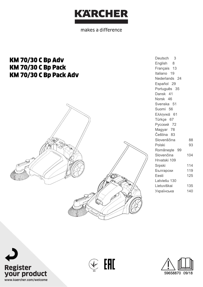 Página 1 del manual Manual de usuario Kärcher KM 70/30 C Bp Pack