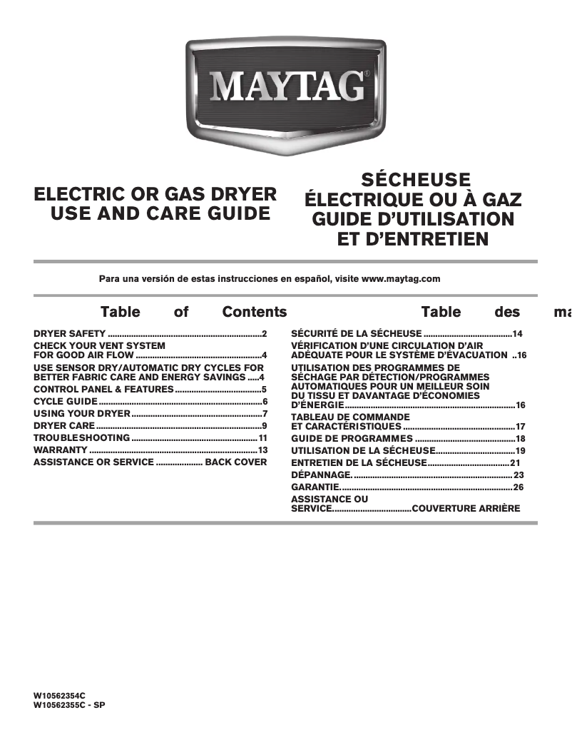 Página 1 del manual Manual de usuario Maytag MGDC555DW Centennial