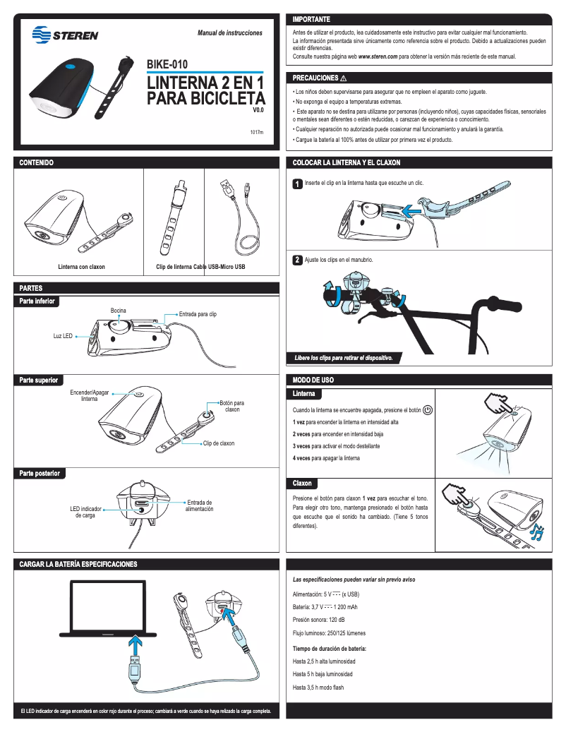 Página nº 1 - Manual de usuario Steren BIKE-010