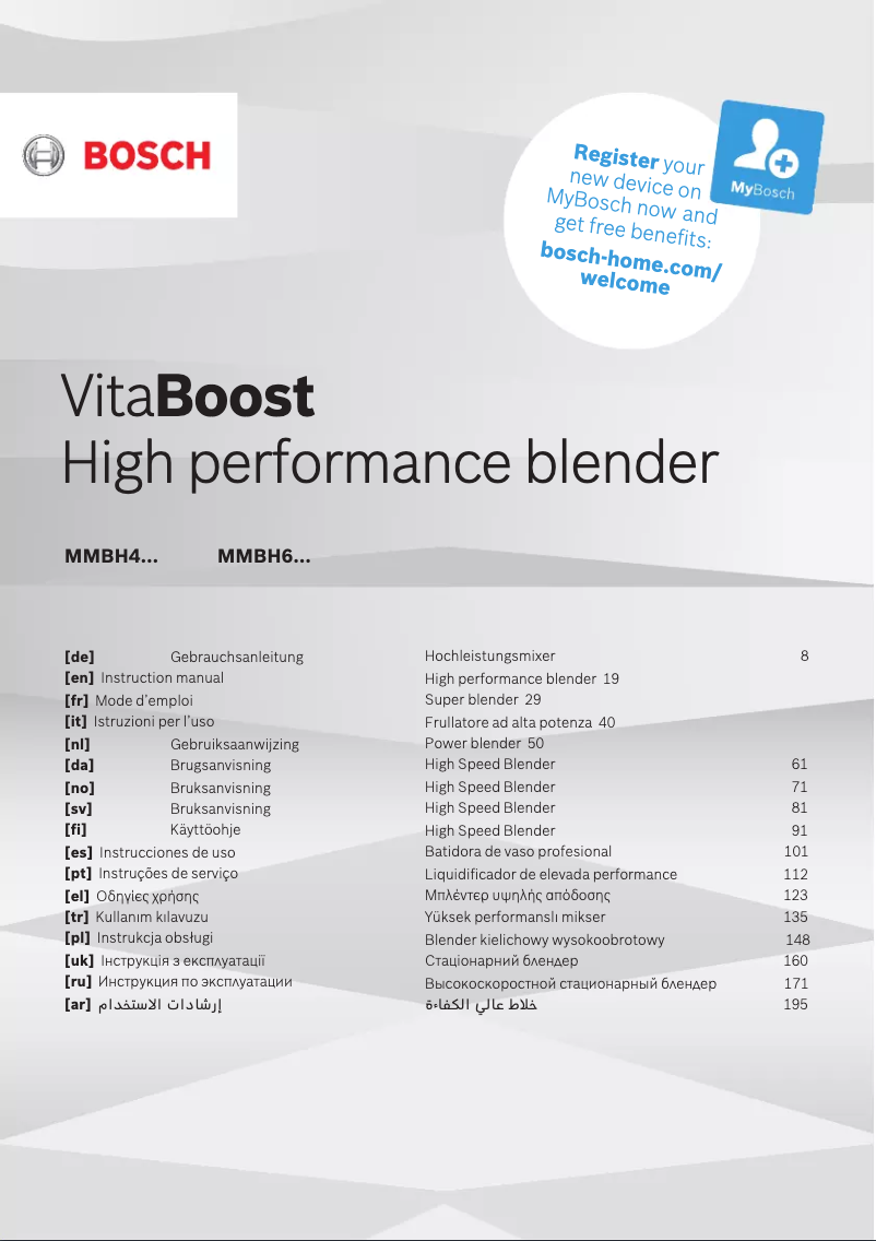 Imagen de la primera página del manual del dispositivo VitaBoost MMBH4P3B