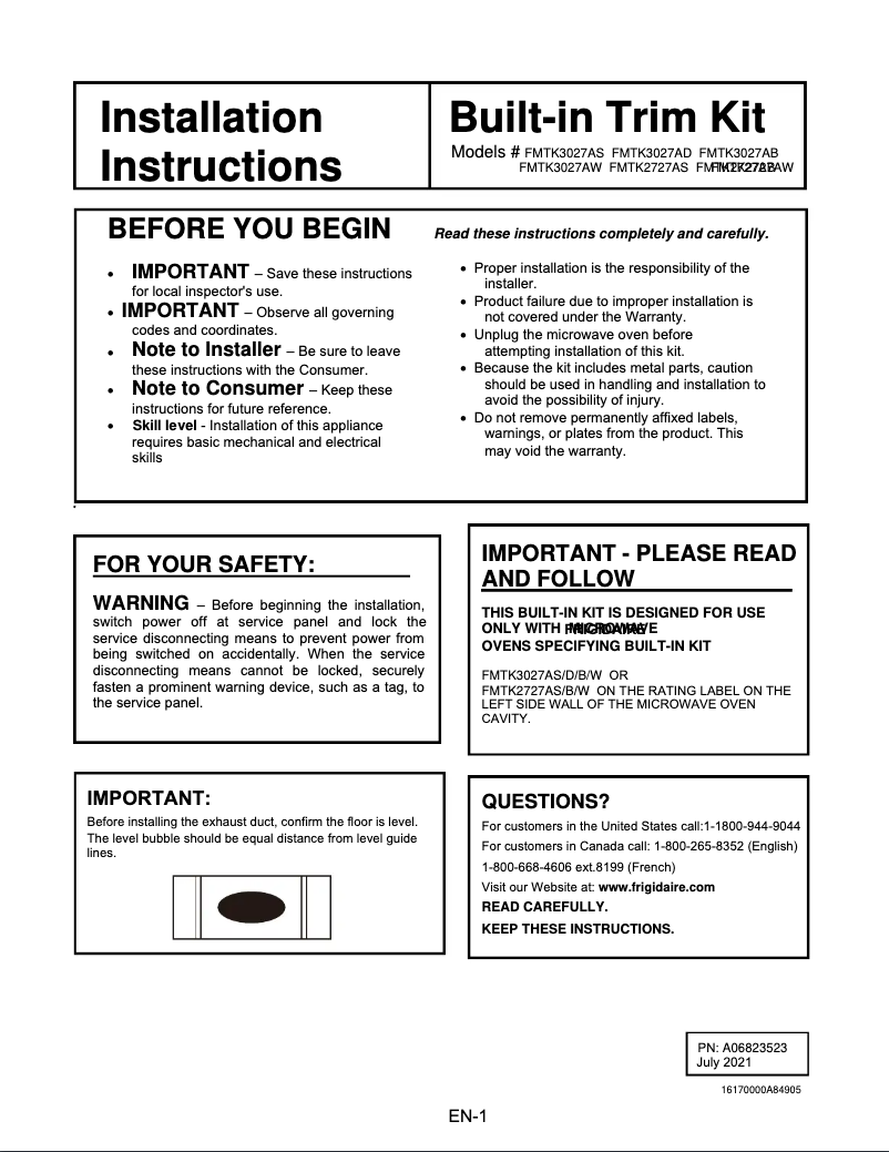 Imagen de la primera página del manual del dispositivo FMTK2727AB