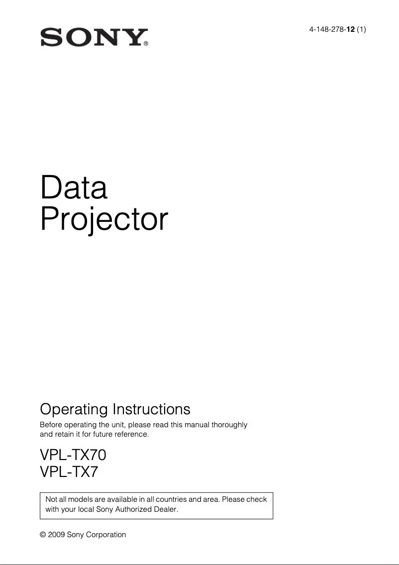 Imagen de la primera página del manual del dispositivo VPL-TX7