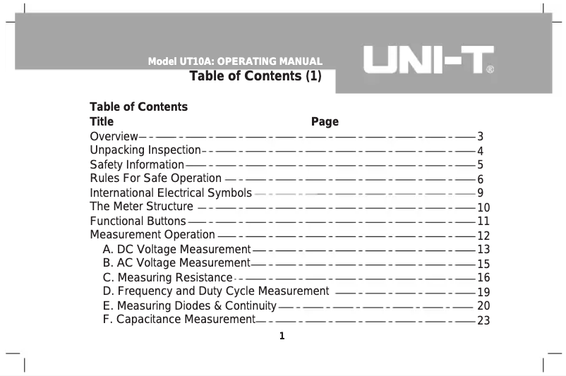 Página nº 1 - Manual de usuario Uni-T UT10A