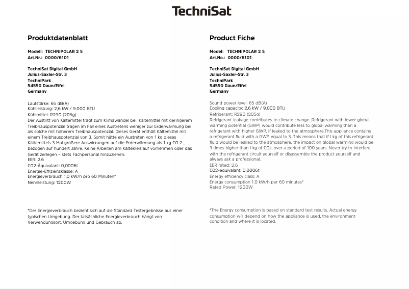 Página 1 del manual Ficha técnica TechniSat Technipolar 2 S