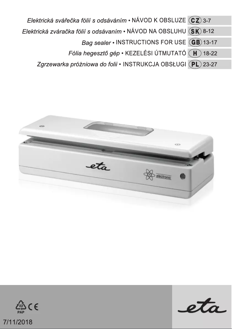 Imagen de la primera página del manual del dispositivo Electronic 0762 90000