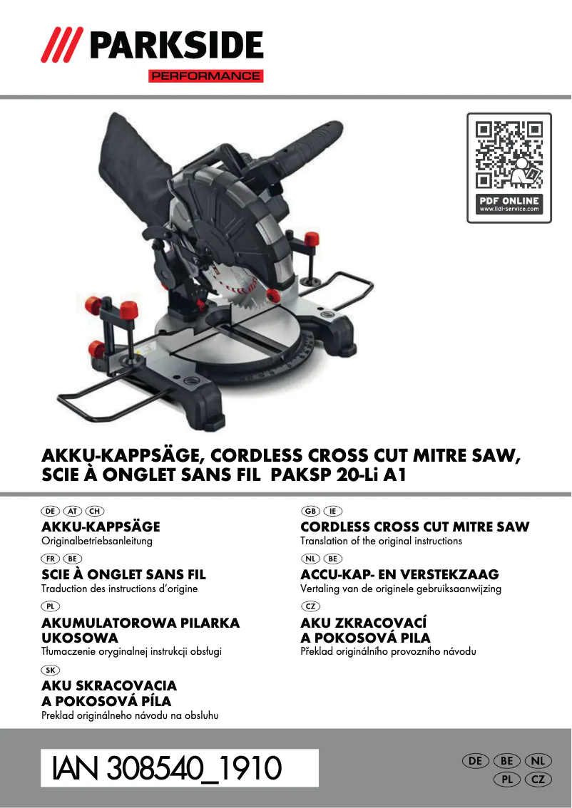 Página 1 del manual Manual de usuario Parkside PAKSP 20-Li A1