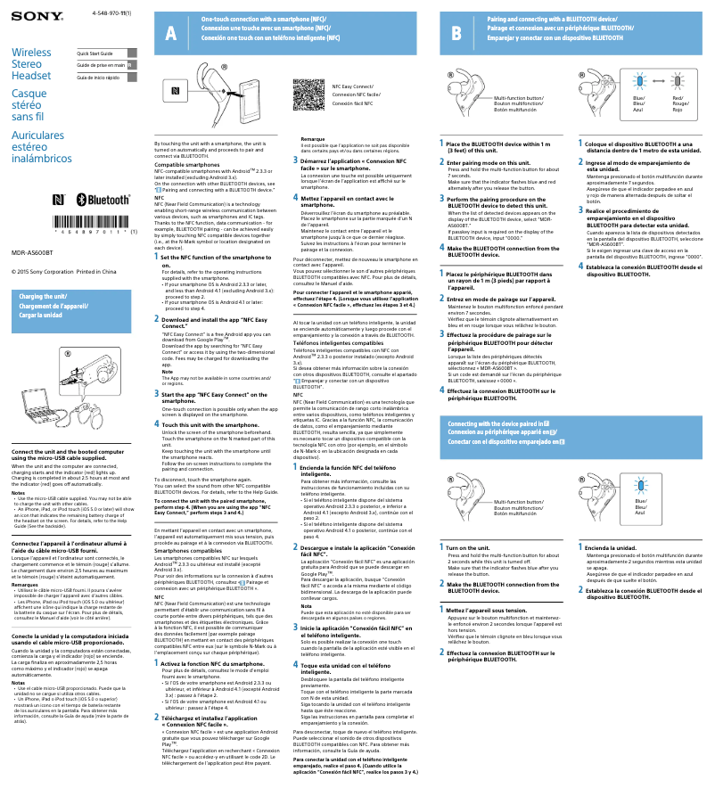 Página 1 del manual Guía de instalación Sony MDR-AS600BT