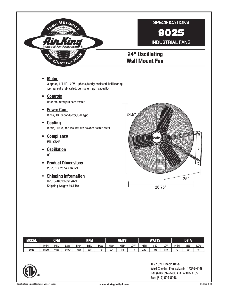 Página nº 1 - Ficha técnica Air King 9025