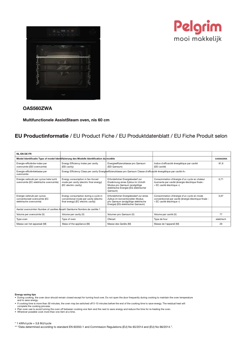 Imagen de la primera página del manual del dispositivo OAS560ZWA