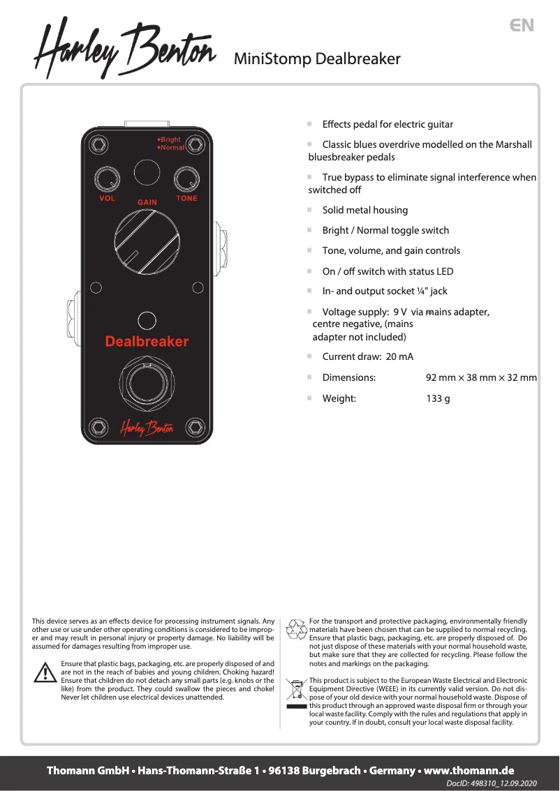 Página 1 del manual Manual de usuario Harley Benton MiniStomp Dealbreaker