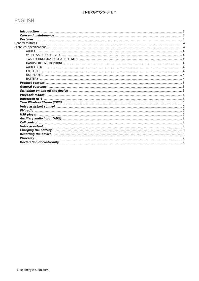 Imagen de la primera página del manual del dispositivo Eco