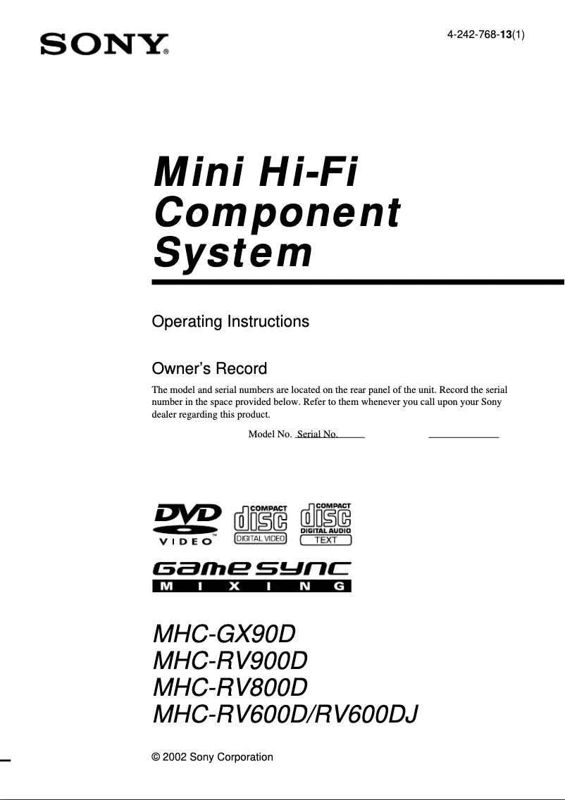 Página nº 1 - Manual de usuario Sony MHC-RV600DJ