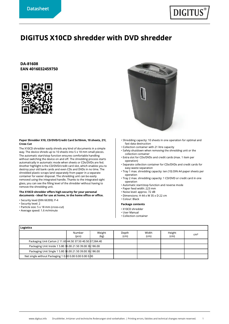 Página 1 del manual Ficha técnica Digitus DA-81608