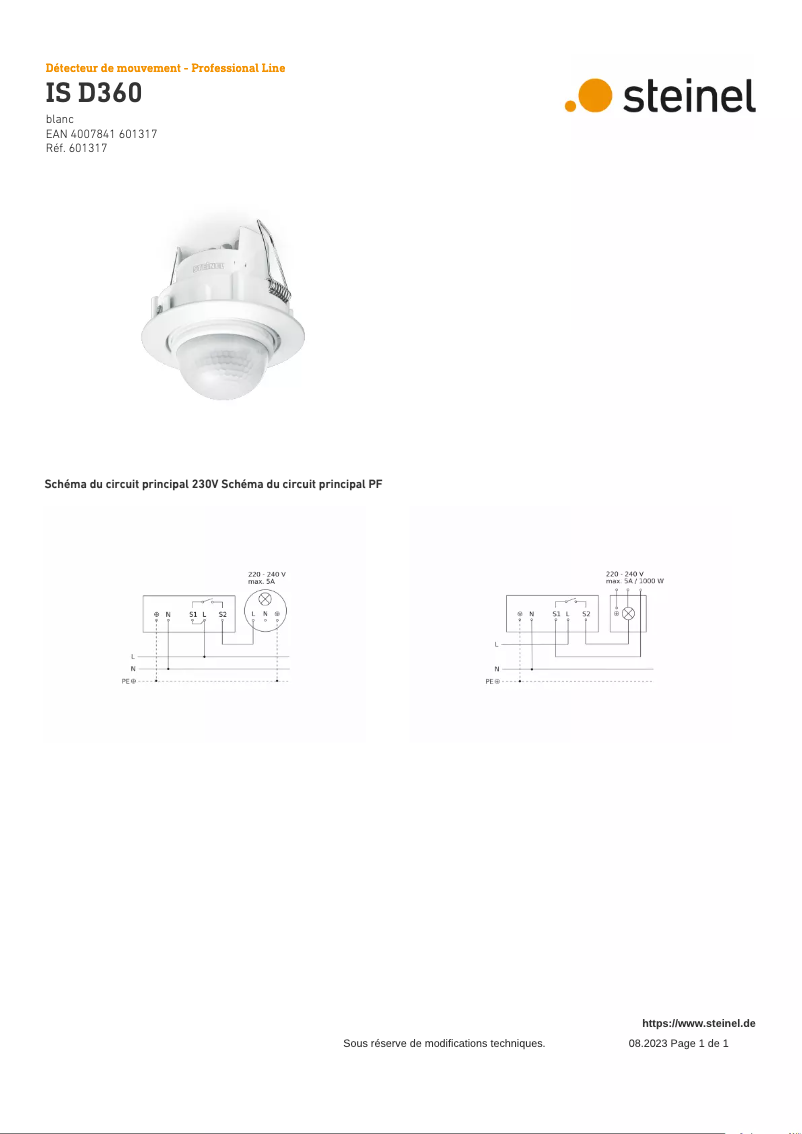 Página 1 del manual Diagrama de cableado Steinel IS D 360