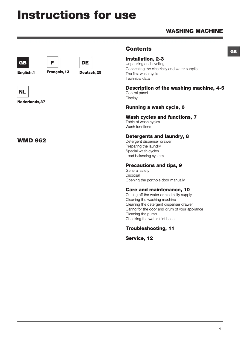 Imagen de la primera página del manual del dispositivo WMD 962BX SK