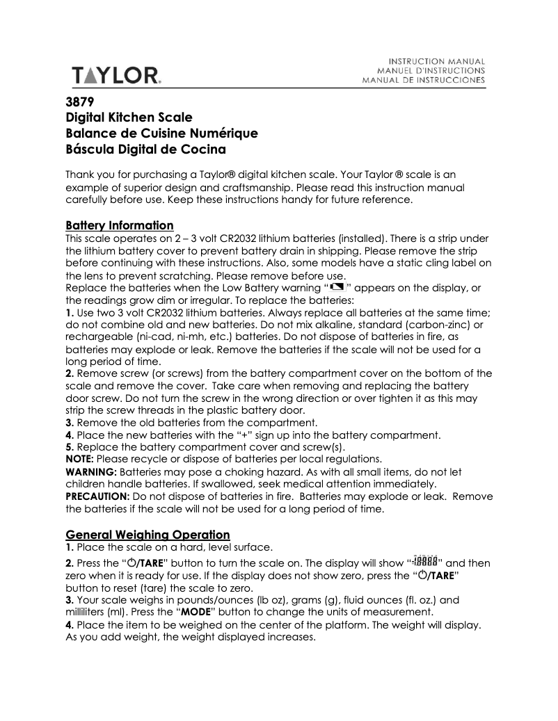 Imagen de la primera página del manual del dispositivo 3879