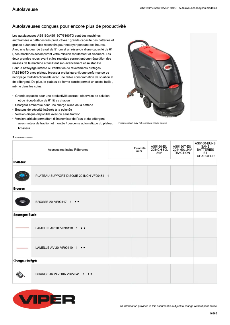 Página 1 del manual Ficha técnica Nilfisk Viper AS5160