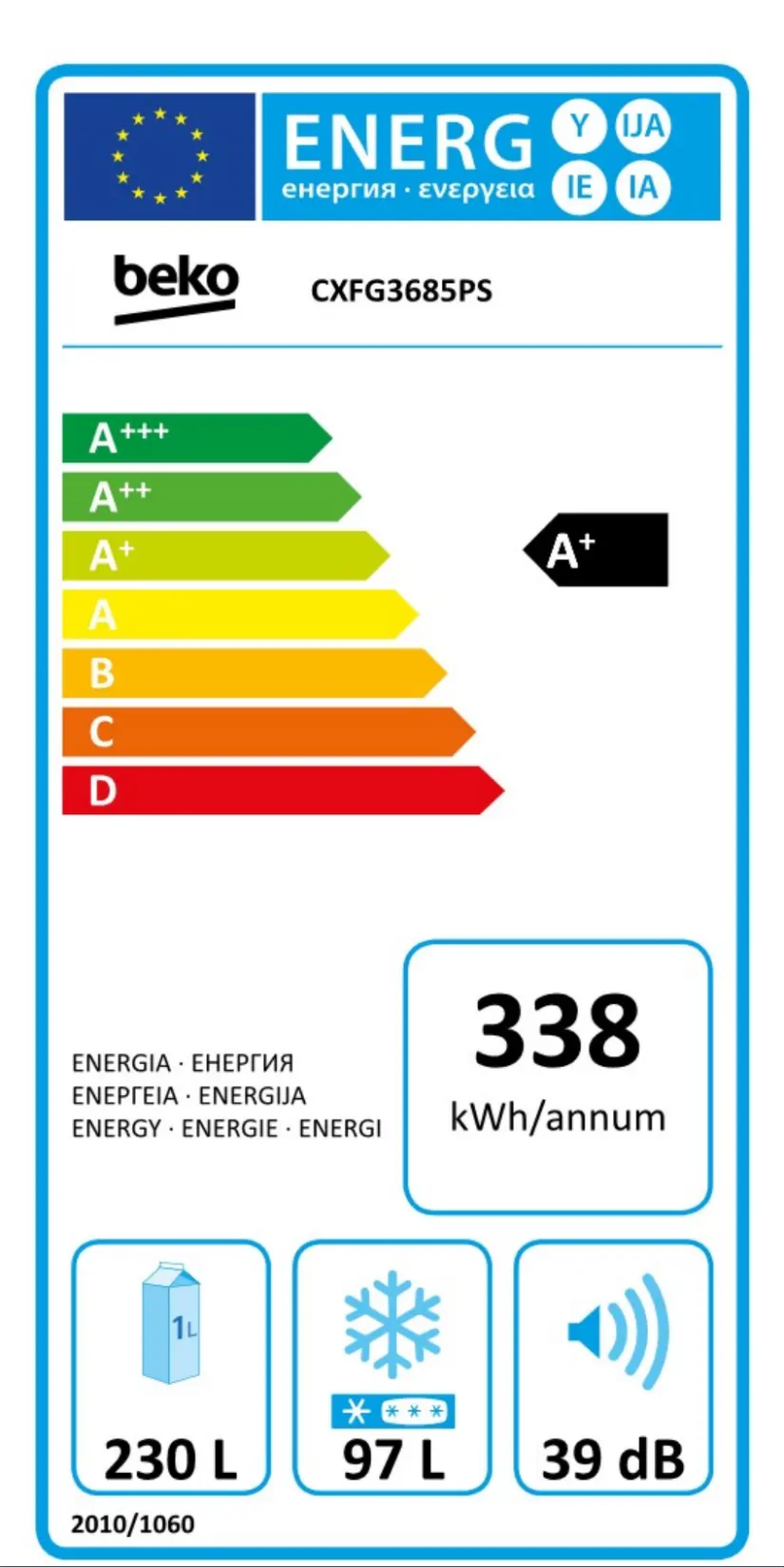 Página 1 del manual Etiqueta energética Beko CXFG3685