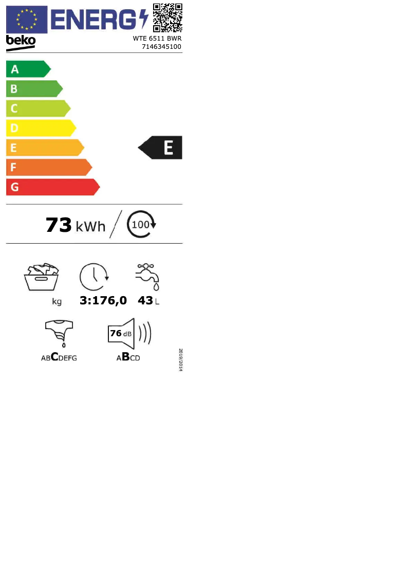 Página 1 del manual Etiqueta energética Beko WTE 6511 BWR