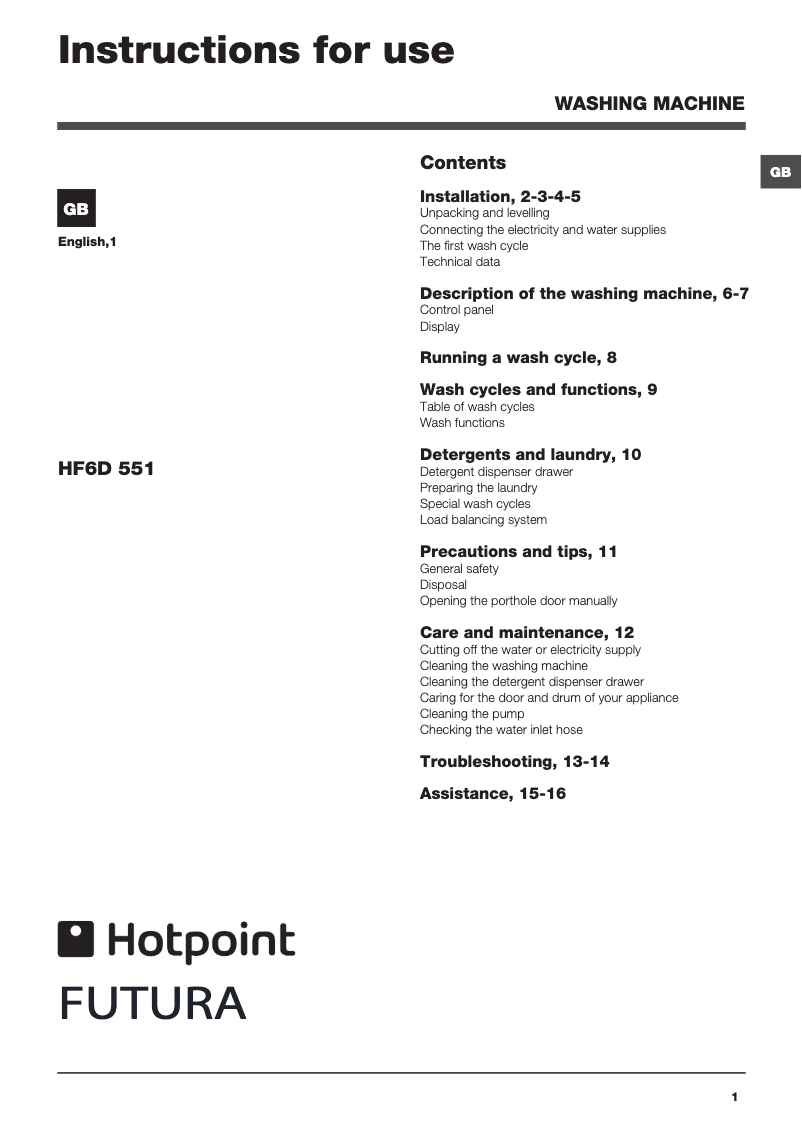 Página 1 del manual Manual de usuario Hotpoint Ariston HF6D551G