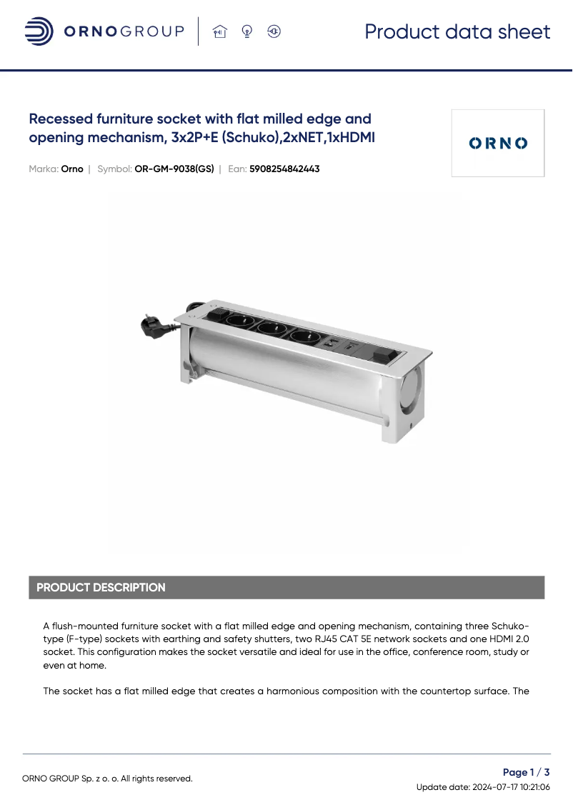 Imagen de la primera página del manual del dispositivo OR-GM-9038