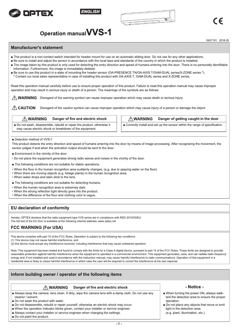 Imagen de la primera página del manual del dispositivo VVS-1