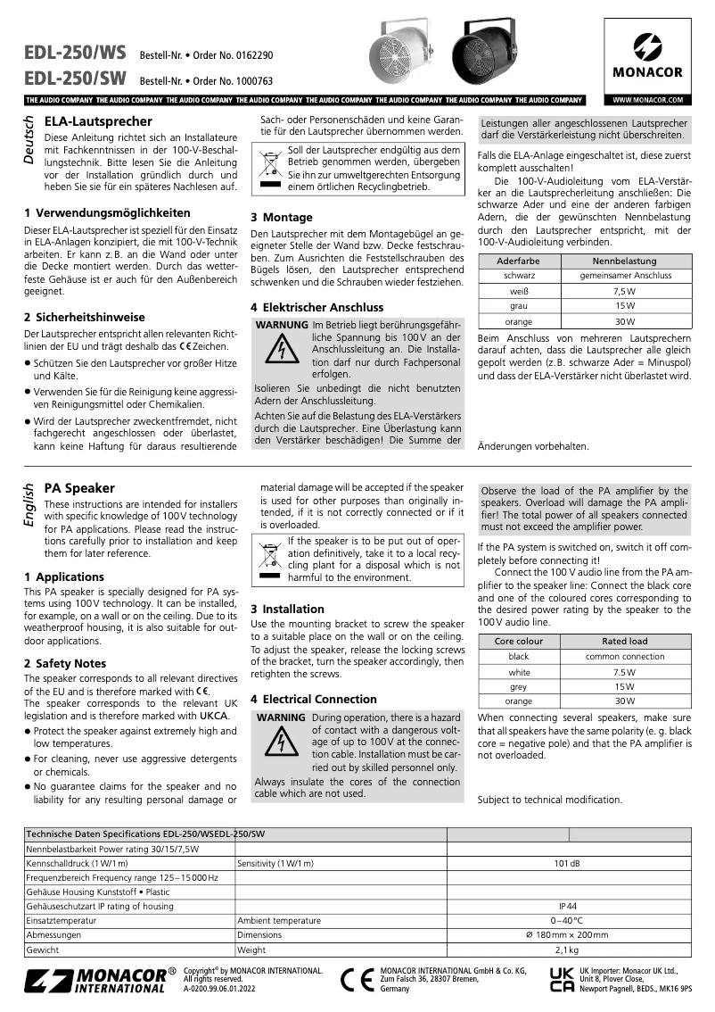 Imagen de la primera página del manual del dispositivo EDL-250/SW