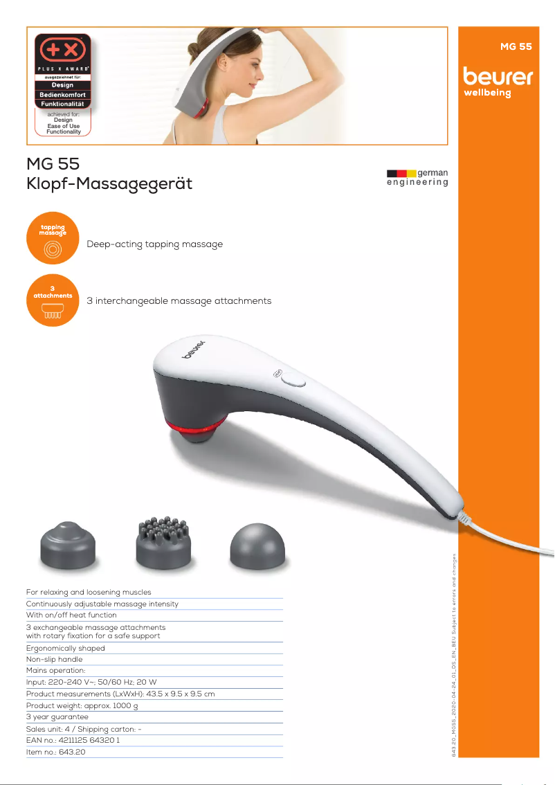 Página 1 del manual Ficha técnica Beurer MG 55