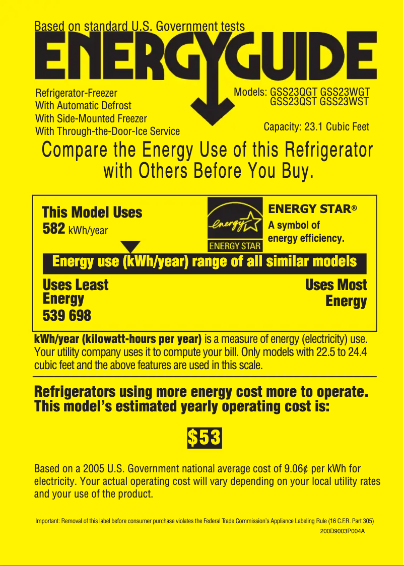 Página nº 1 - Etiqueta energética GE GSS23QSTSS