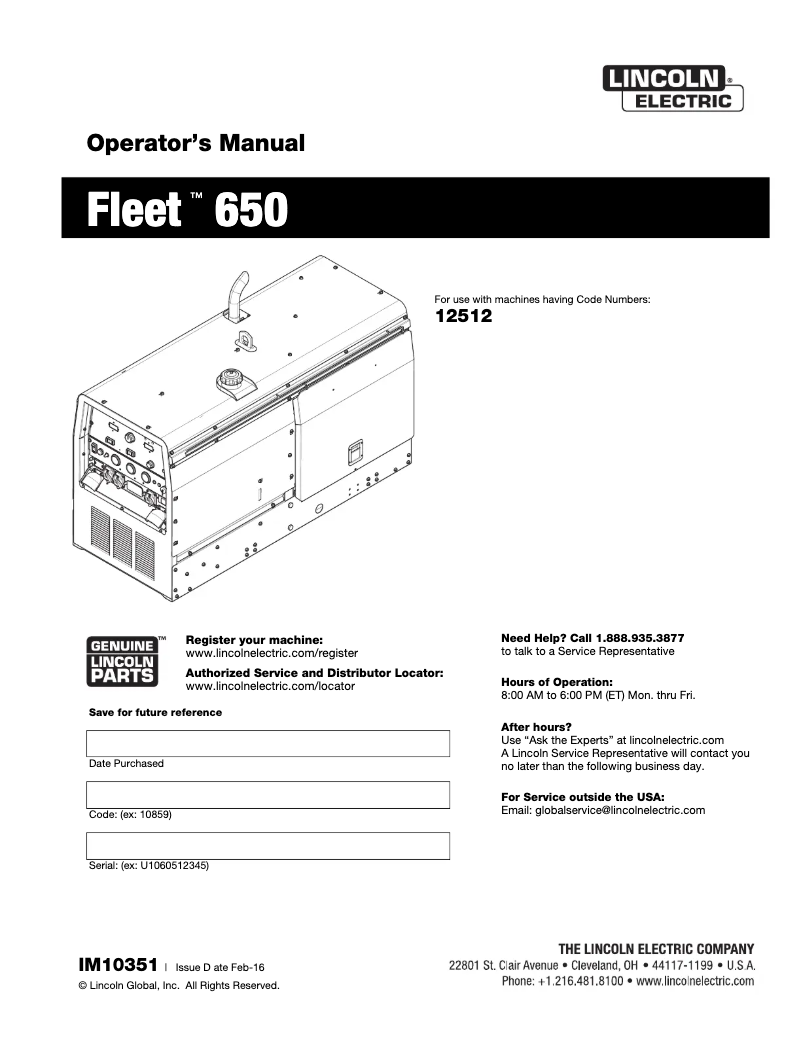 Página nº 1 - Manual de usuario Lincoln Electric Fleet 650