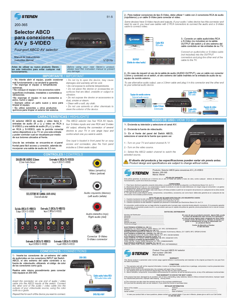 Imagen de la primera página del manual del dispositivo 200-365