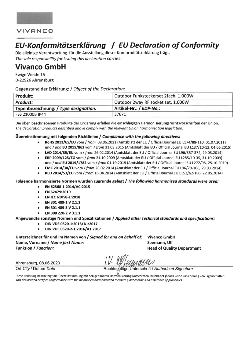 Imagen de la primera página del manual del dispositivo FSS 21000B IP44