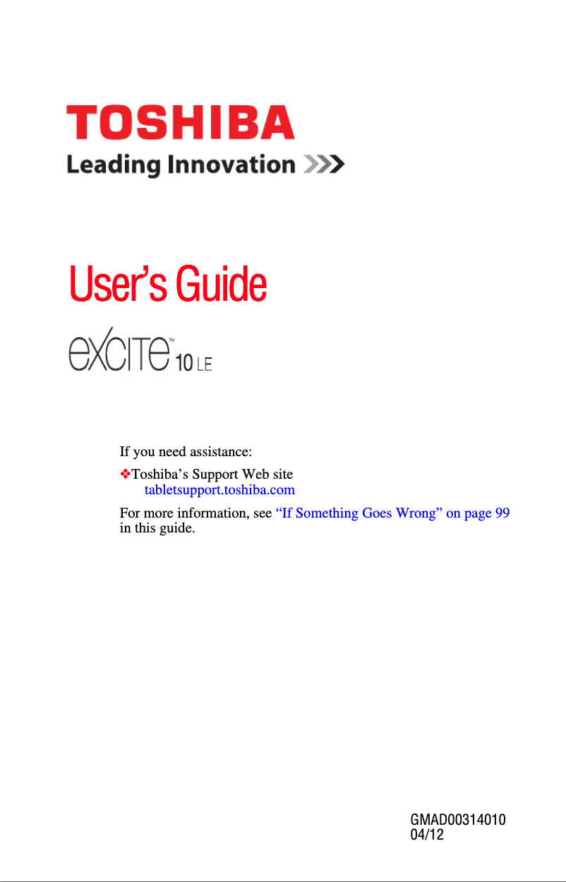 Página 1 del manual Manual de usuario Toshiba Excite 10 LE