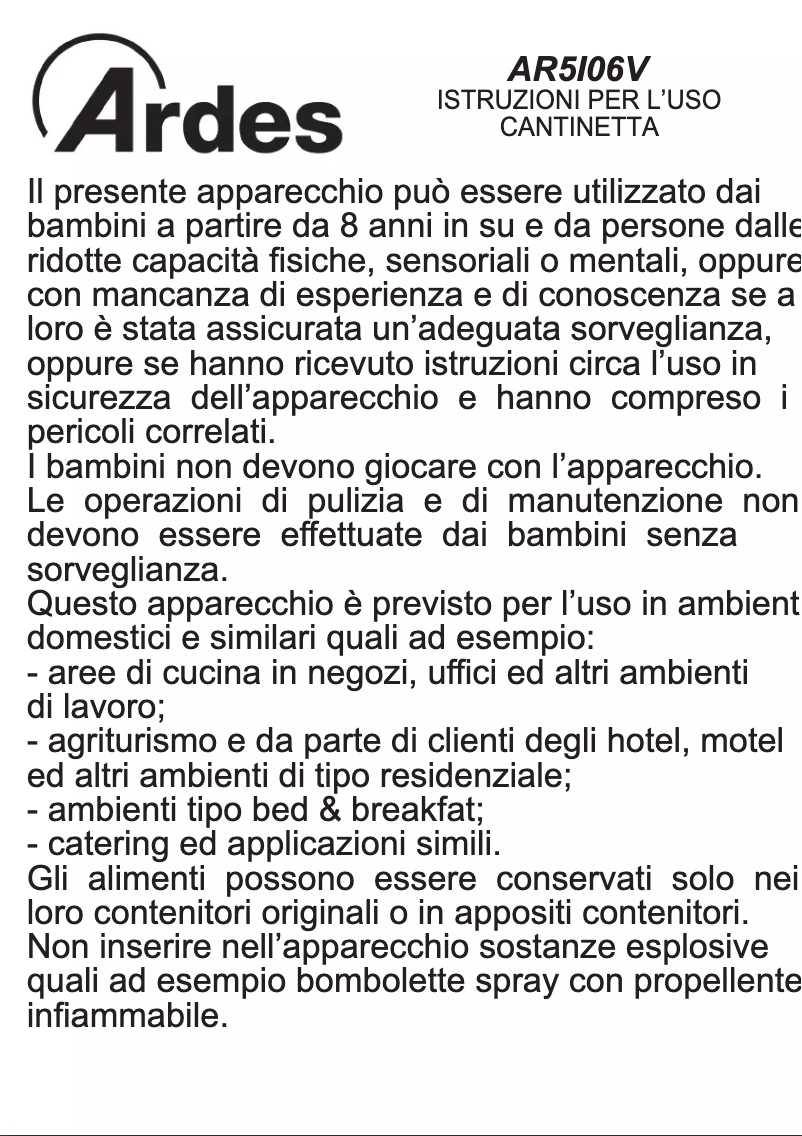 Imagen de la primera página del manual del dispositivo AR5I06V